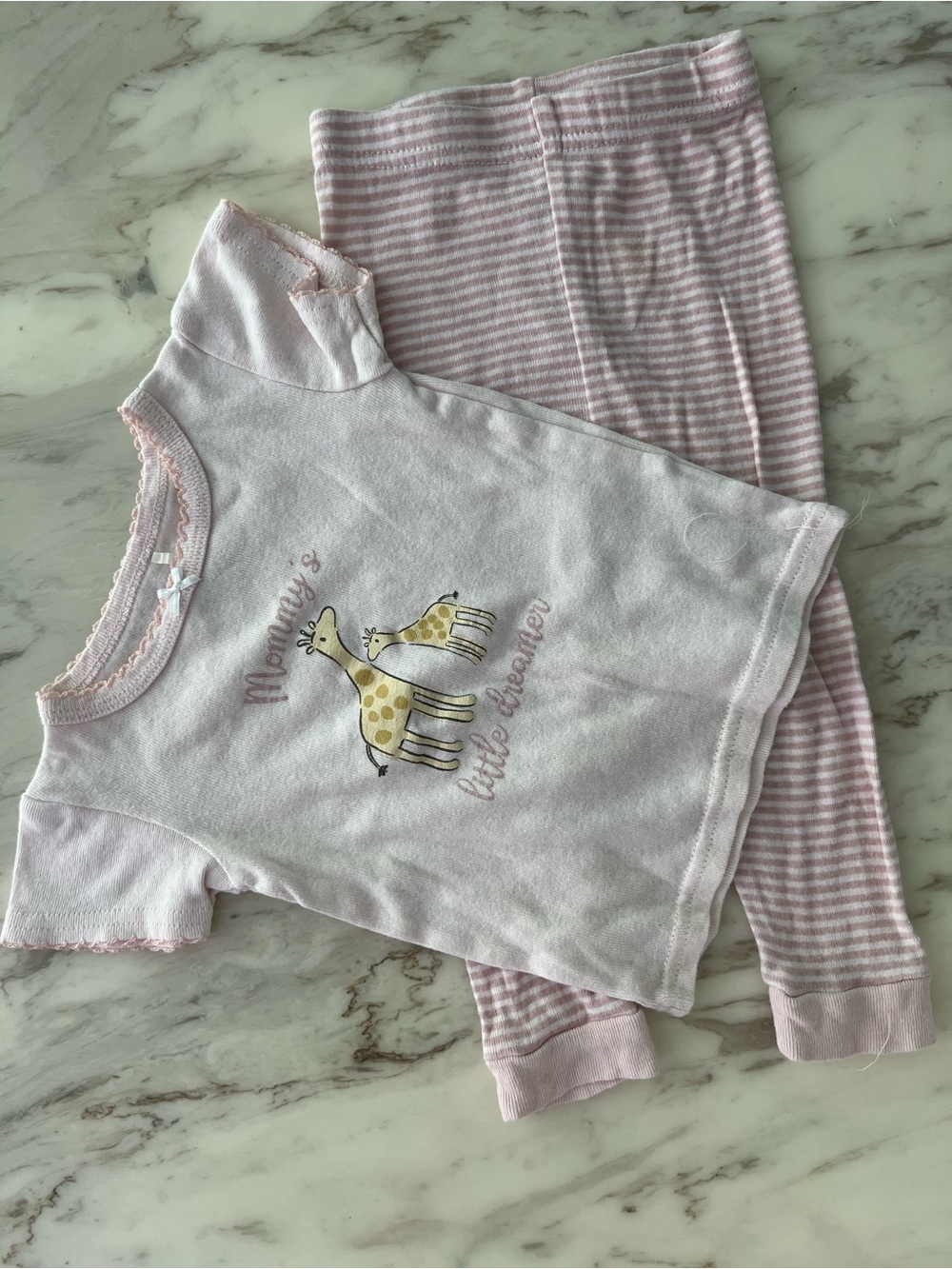chick pea Pink Giraffe Pajama Set with Striped Pants